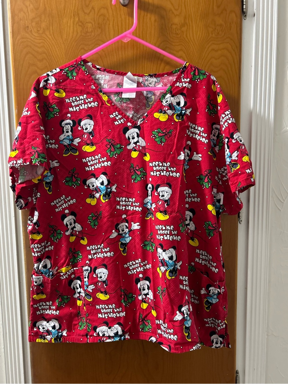 Disney Red Mickey & Minnie Character Scrub Top